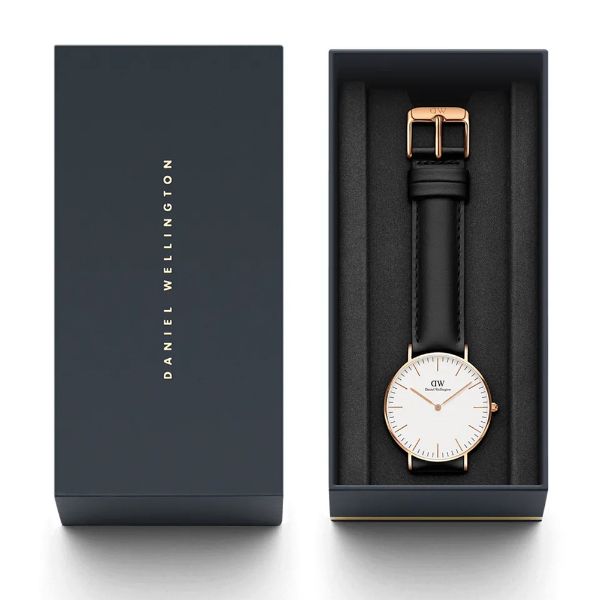 圖片 Daniel Wellington DW00100036 36mm 黑真皮皮革錶 DW錶 正裝錶 商務錶