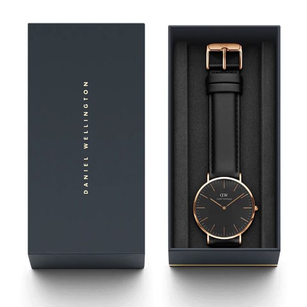 圖片 Daniel Wellington DW00100127 40mm 黑真皮皮革錶 DW錶