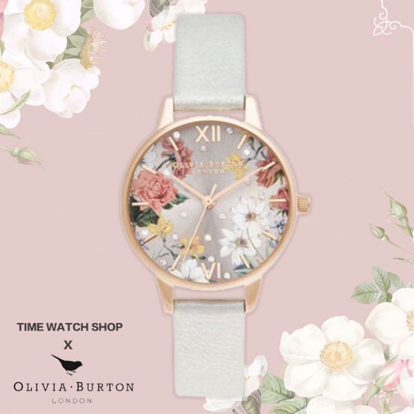 圖片 Olivia Burton OB16BF29 玫金殼花卉淡玫白面銀白色皮帶腕錶