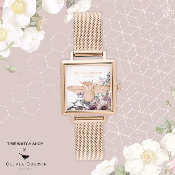 圖片 Olivia Burton OB16EG152 玫瑰金方殼魔法花園白面玫瑰金米蘭帶腕錶 手錶生日禮物