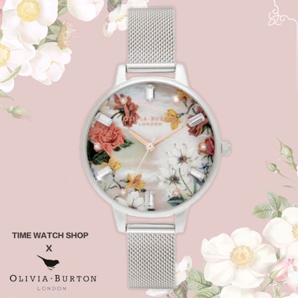 圖片 Olivia Burton OB16BF32 花卉貝殼光面盤不鏽鋼米蘭錶帶腕錶 手錶 生日禮物 情人節