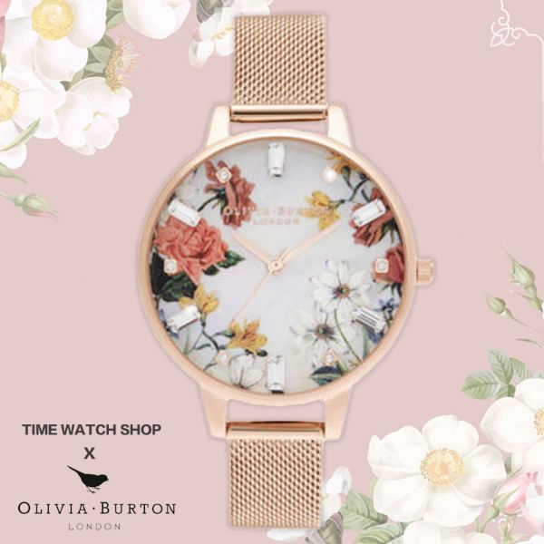 圖片 Olivia Burton OB16BF28 玫金殼花卉淡玫白面玫金色米蘭編織腕錶 手錶生日禮物情人節