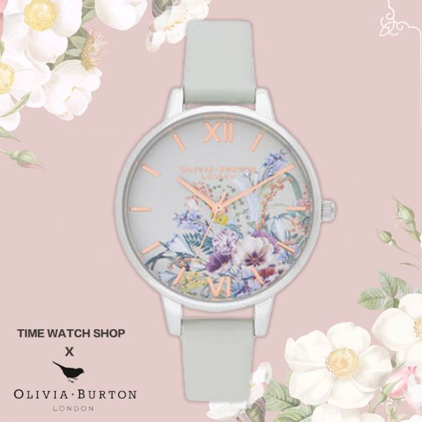 圖片 Olivia Burton OB16EG153 鋼殼魔法花園白面灰皮帶腕錶 手錶生日禮物情人節禮物