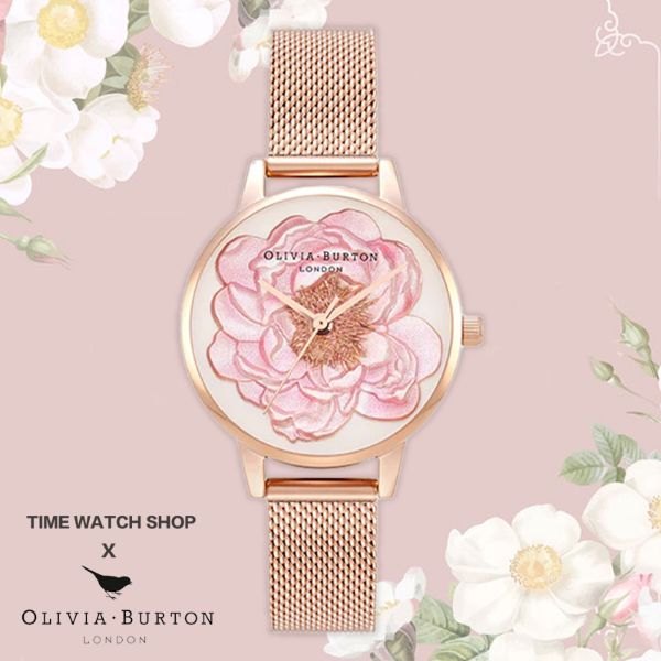 圖片 Olivia Burton OB16FS112 簍空花卉米蘭帶錶 OB錶 浮雕3D立體櫻花梨花卉粉色玫瑰