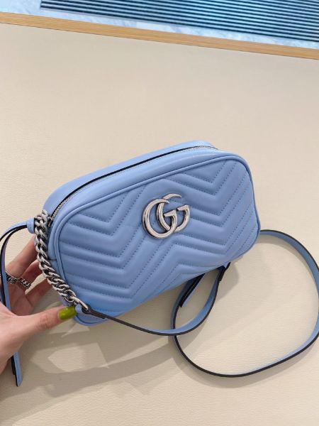 圖片 Gucci GG Marmont 447632 中款小牛皮相機包 淺藍色《佳節年終折扣》