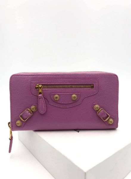 圖片 Balenciaga 253053 金釦小羊皮拉鍊長夾/錢包 紫粉色