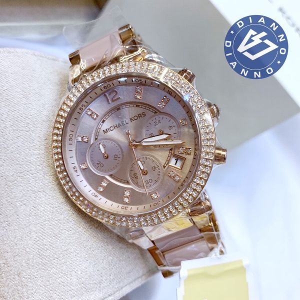 圖片 帝安諾-實體店面 Michael Kors 玫瑰金 粉 美式璀璨晶鑽計時腕錶 MK5896