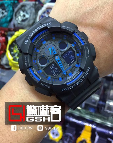 圖片 G-SHOCK 指針數位雙顯運動錶 -黑*藍 GA-100-1A2
