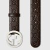 圖片 GUCCI 經典雙G扣 皮帶 深咖啡色壓紋銀色扣頭 411924 CWC1N 2140