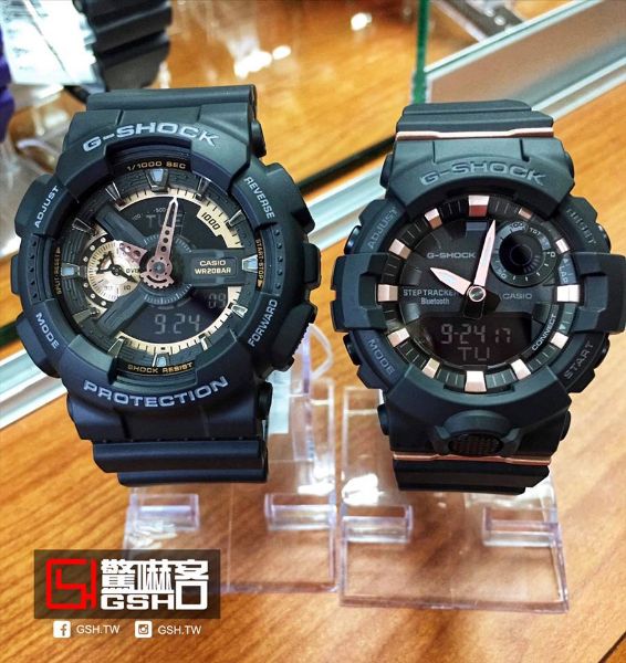 圖片 G-SHOCK X miniGSHOCK 甜美系列 黑玫瑰金 情人對錶 GA-110RG-1 & GMA-B800藍芽計步