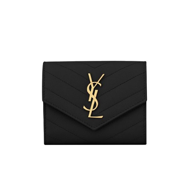 圖片 SAINT LAURENT  YSL MONOGRAM 女款三折粒紋小牛皮短夾  403943 BOW01 1000