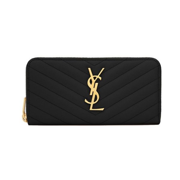 圖片 SAINT LAURENT YSL 金字LOGO黑色拉鍊長夾   358094