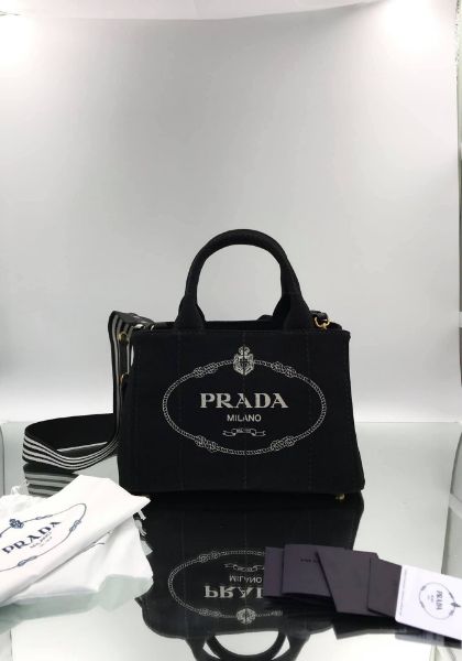 圖片 Prada 1BG439 小款厚帆布托特兩用色 黑色