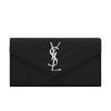圖片 SAINT LAURENT YSL 銀字LOGO黑色按扣長夾  372264BOW021000