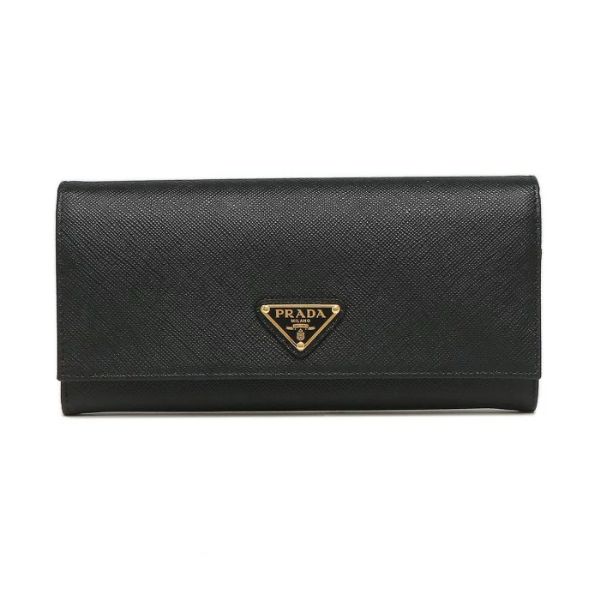 圖片 PRADA SAFFIANO TRIANGOLO 女款按扣長夾 黑色  1MH132QHH F0002