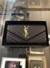 圖片 YSL Saint Laurent 聖羅蘭 經典金扣魚子醬牛皮V字縫線黑色長夾