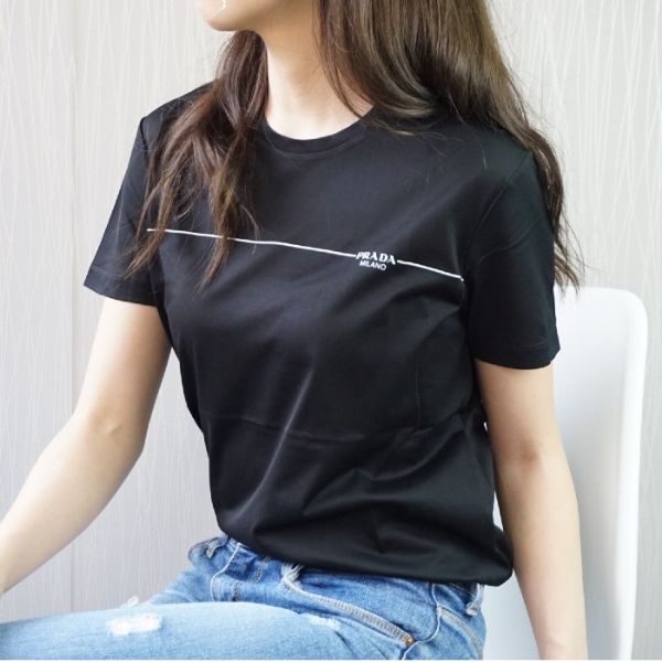 圖片 PRADA 女款 胸口線條PRADA MILANO黑色短袖T恤42號     39507 QYR F0967