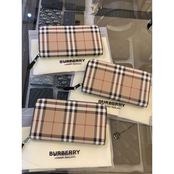 圖片 Burberry 經典卡其菱格紋設計 男生 男款 拉鍊式 皮夾 長夾 無盒