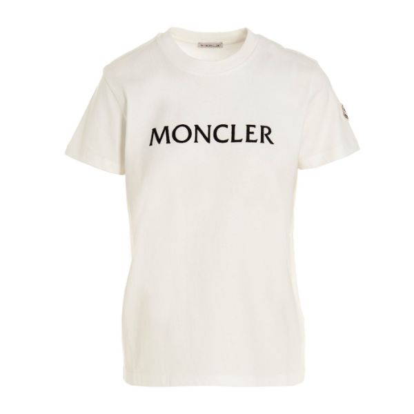 圖片 MONCLER 女款胸口黑色文字袖子小LOGO 短袖T恤 S號白色  8C00012829HP033