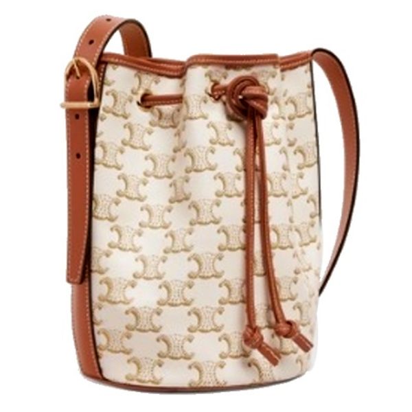 圖片 CELINE 經典TRIOMPHE 凱旋門LOGO 小型老花水桶包 白色  191142BZJ.01BC