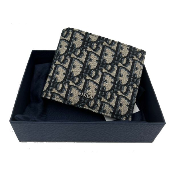 圖片 Dior迪奧 男款 Oblique 提花對折八卡短夾 米色黑色  2OBBH027YSE_H05E