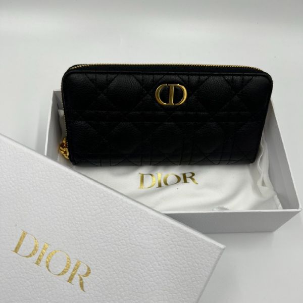 圖片 Dior迪奧 CARO Cannage 藤格紋圖案小牛皮 拉鏈錢包/長夾 黑色  S5038UWHC_900U