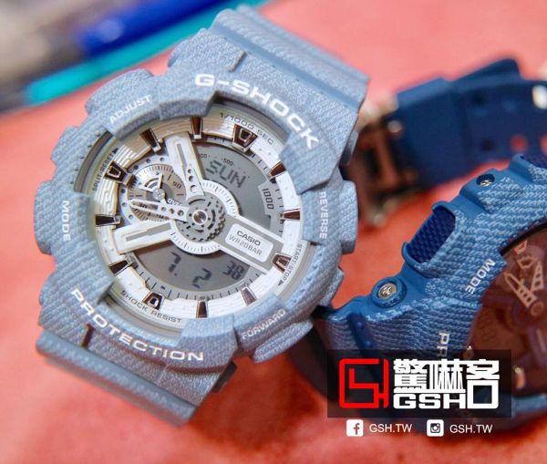 圖片 G-SHOCK 指針數位雙顯休閒錶 - 淺藍色牛仔 GA-110DC-2A7