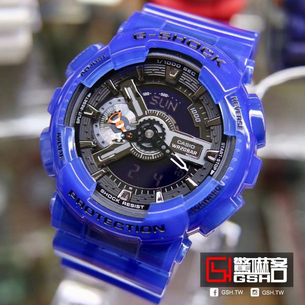 圖片 G-SHOCK 海洋生態設計透明果凍色系雙顯運動錶 藍色 GA-110CR-2