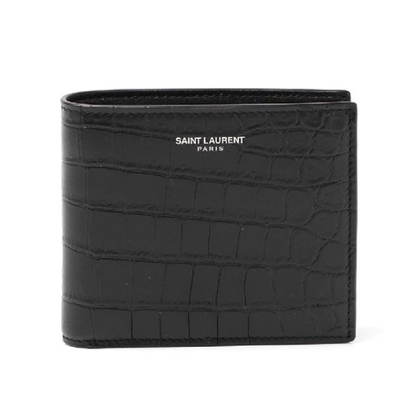 圖片 SAINT LAURENT YSL 男款小牛皮仿鱷魚紋短夾396303 DZE0E 1000