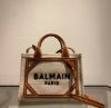 圖片 Balmain 巴爾曼 B-Army 皮革鑲嵌迷你帆布購物包 棕色