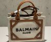 圖片 Balmain 巴爾曼 B-Army 皮革鑲嵌迷你帆布購物包 棕色