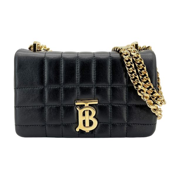 圖片 Burberry Lola 羊皮縫線金鍊掀蓋斜背包-迷你(黑)
