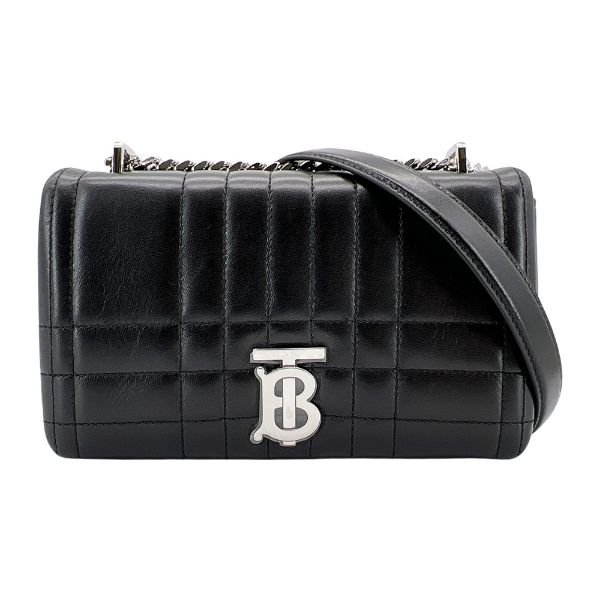 圖片 Burberry Lola 羊皮縫線銀鍊掀蓋斜背包-小(黑)