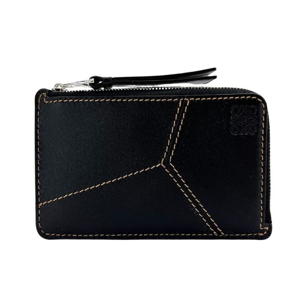 圖片 Loewe Puzzle 滑面牛皮拉鍊零錢卡包(黑)