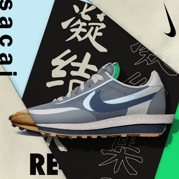 圖片 SACAI X CLOT X NIKE LD WAFFLE "Cool Grey" 死亡之吻 聯名 解構 灰藍