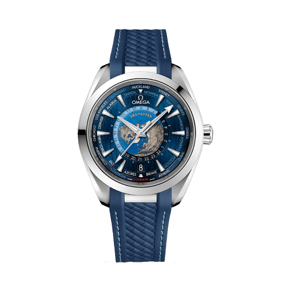 圖片 【OMEGA】歐米茄 世界時區 Sea Master 海馬150米系列 AQUA TERRA 精鋼 藍面 膠帶款 43mm