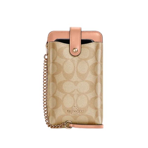 圖片 COACH 雙C大LOGO 手機包 淺卡其+粉色 195031484797