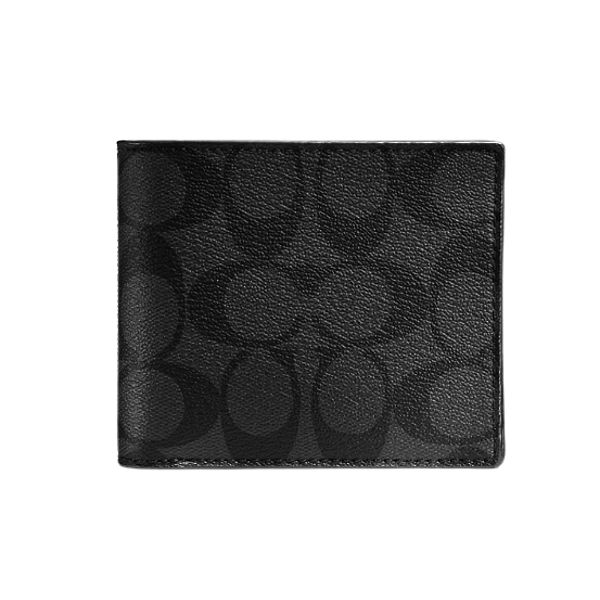 圖片 COACH 雙C大 LOGO 男款八卡短夾-附票卡夾 黑色 888067858594