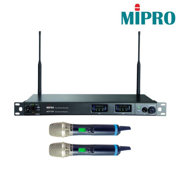 圖片 【MIPRO】ACT-727/ACT-700H 72MHZ寬頻雙頻道純自動選訊 (雙頻道UHF寬頻接收機+手持麥克風兩支)