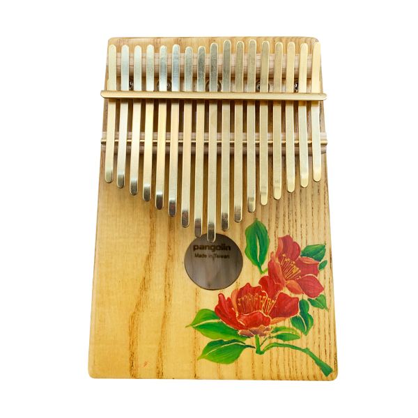 圖片 生漆文創藝術卡林巴-山茶花 (ASH實木/金色鋼片) 附調音器 拇指琴聲 壓克力架