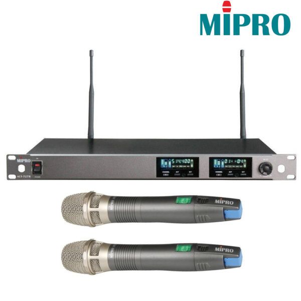 圖片 【MIPRO】ACT-727B/ACT-72H ACT-VFD 1U雙頻道純自動選訊無線麥克風組 (雙頻道窄頻接收機+手持麥克風兩支)