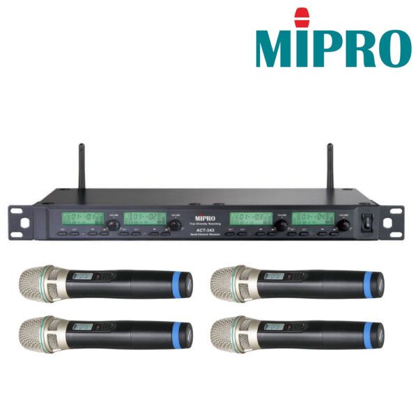 圖片 【MIPRO】ACT-343/ACT32H (四頻道接收機+手持麥克風四支) 1U 4CH 模組化自動選訊無線麥克風系統