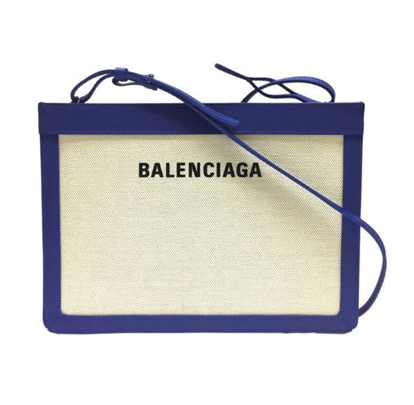 圖片 Balenciaga 經典帆布 339937 小款皮革飾邊多層斜背包 藍色