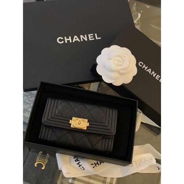 圖片 Chanel 香奈兒 黑金 經典款 牛皮 零錢包 卡包