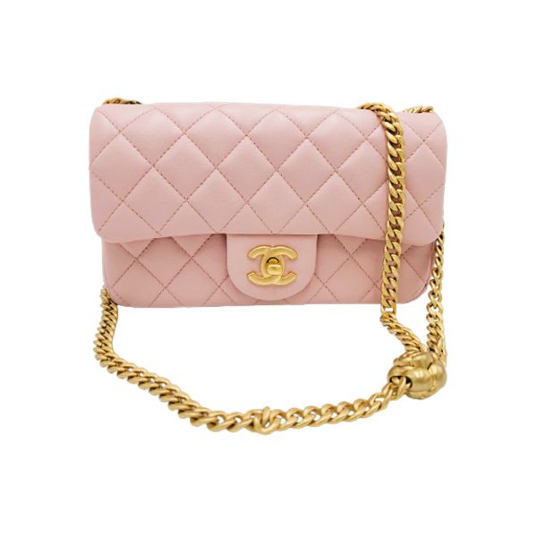 圖片 香奈兒 CHANEL 晶片新款 經典雙C LOGO菱格紋小羊皮山茶花調節釦斜背包 (粉色)AS4041B10716NN267