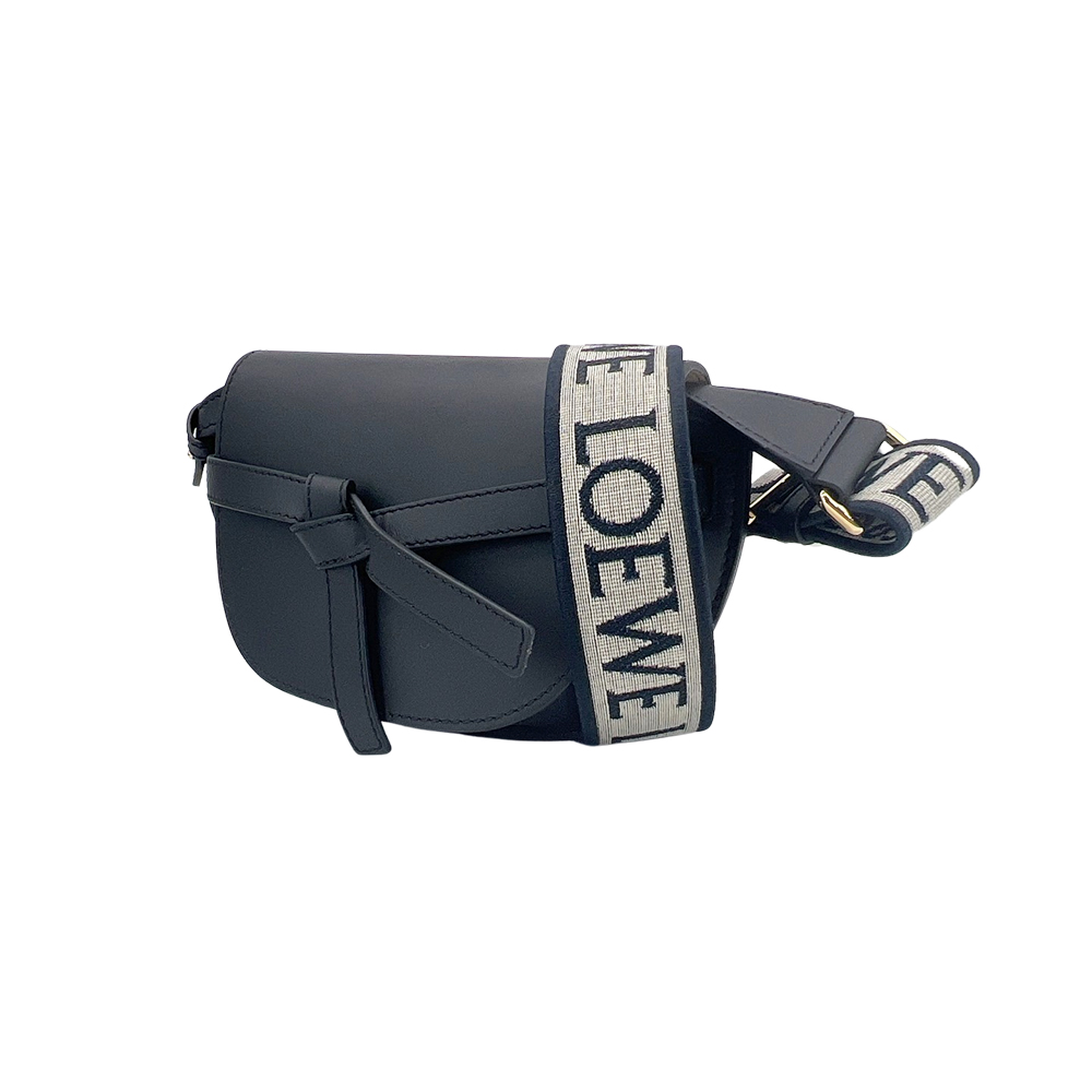 Loewe Mini Gate 柔軟小牛皮緹花雙層斜背包(黑)-zingala商店