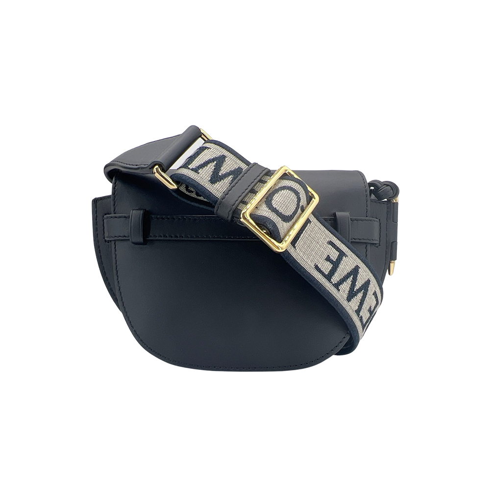 Loewe Mini Gate 柔軟小牛皮緹花雙層斜背包(黑)-zingala商店