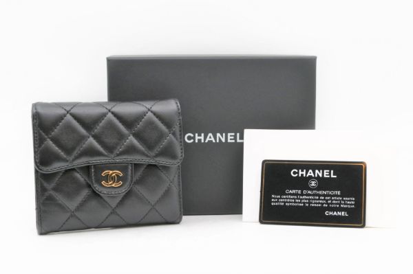 圖片 Chanel 短夾香奈兒 經典羊皮 金扣 菱格紋 經典短夾 二手精品 AP0231 #38695