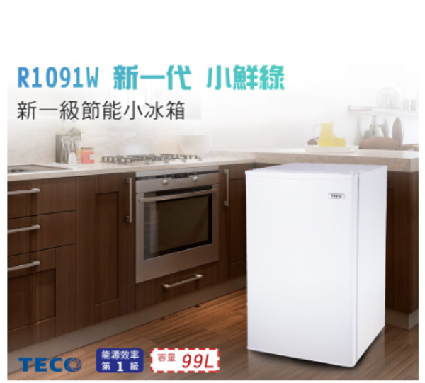 圖片 TECO 東元 99公升 一級能效單門小冰箱 套房R1091W