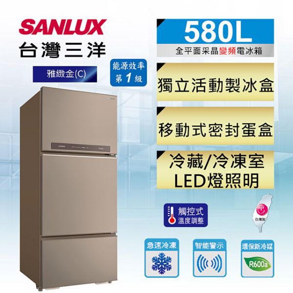 圖片 SANLUX 台灣三洋 580L 三門直流變頻電冰箱 SR-C580CV1A